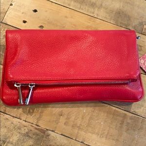 Red leather clutch